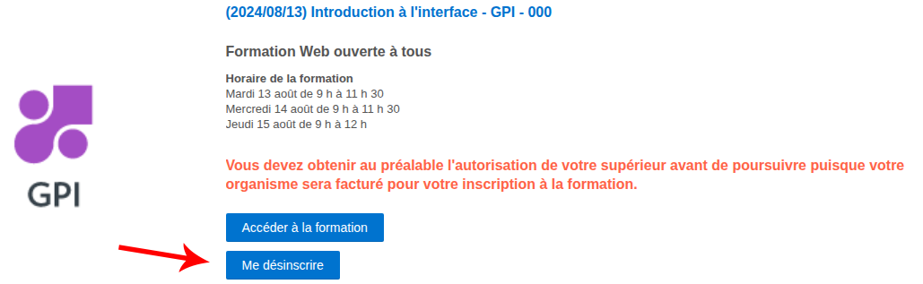 Bouton « Me désinscrire »