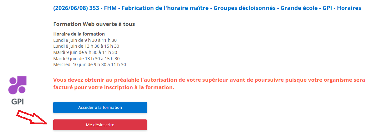 Comment se désinscrire (à partir du plan de cours)